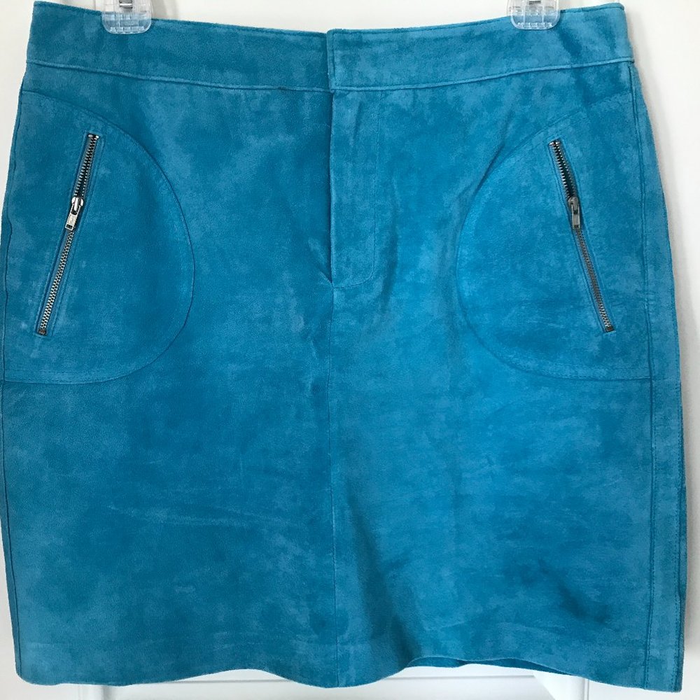 Turquoise suede mini skirt
